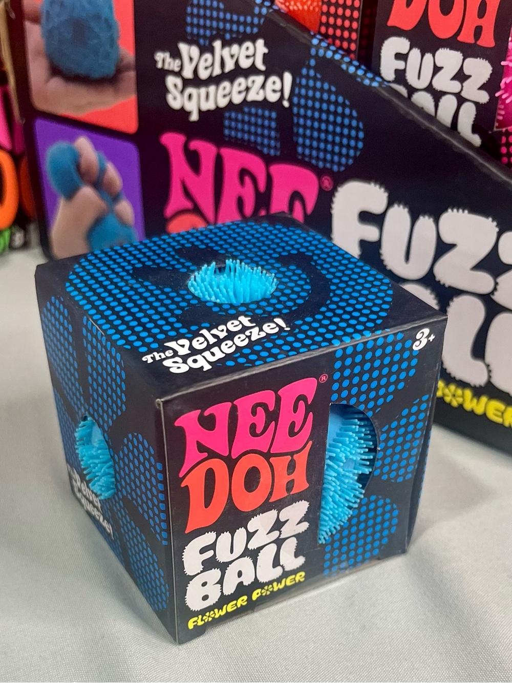 Velvet Squeeze! Blue Kids Fuzz Ball Toy